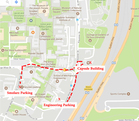 Map marking locations for the conference and parking