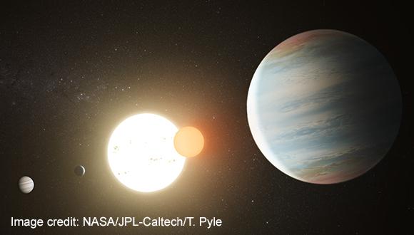 Discovery of a binary star orbited by three planets 